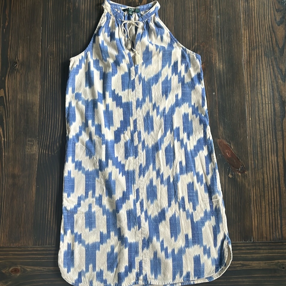 Lauren Ralph Lauren Cotton Ikat Dress Size 2 Boho / halter top with tie at neck